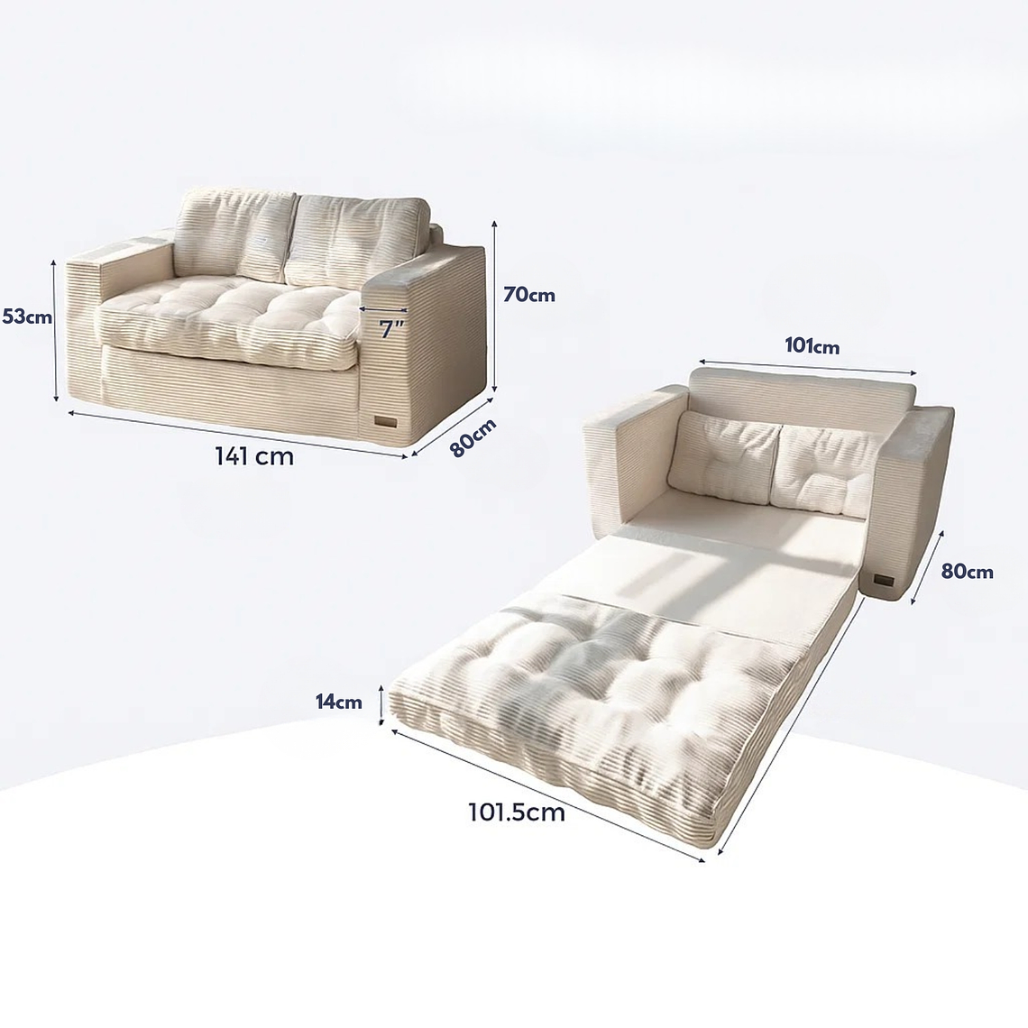 Sofa Cama 2 en 1 Convertible Plegable Espuma Densa 2