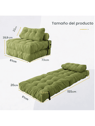Silla Sofá Cama 155x81cm Puff Plegable Acolchada Hogar Verde