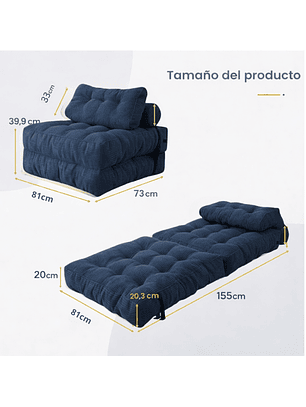 Silla Sofá Cama 155x81cm Puff Plegable Acolchada Hogar Azul