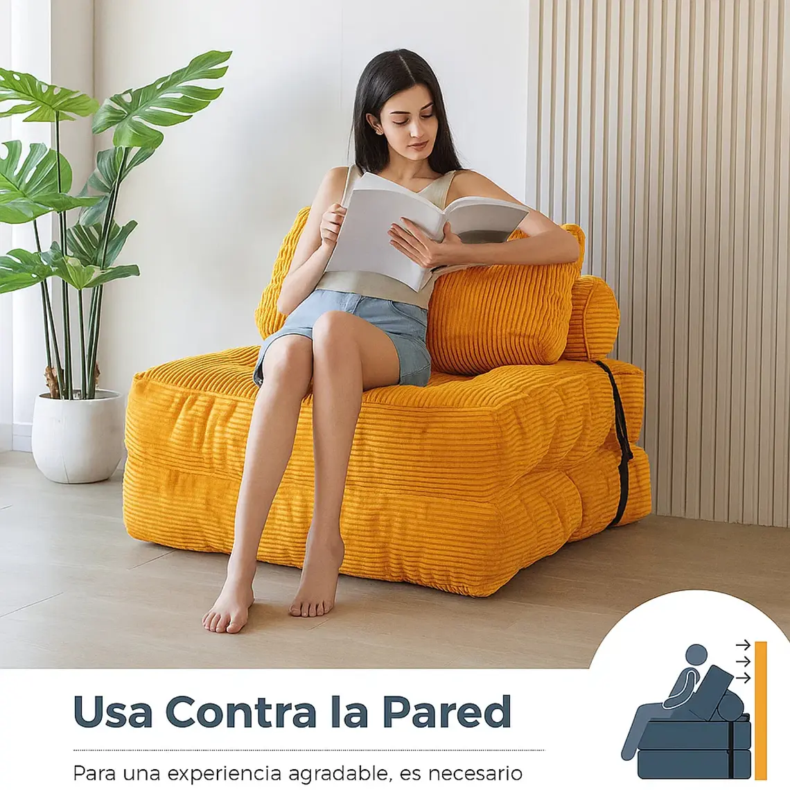 Silla Sofá Cama 155x81cm Puff Plegable Acolchada Hogar Naranja (Reacondicionado) 3