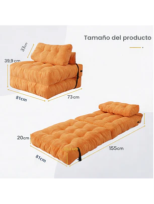 Silla Sofá Cama 155x81cm Puff Plegable Acolchada Hogar Naranja (Reacondicionado)