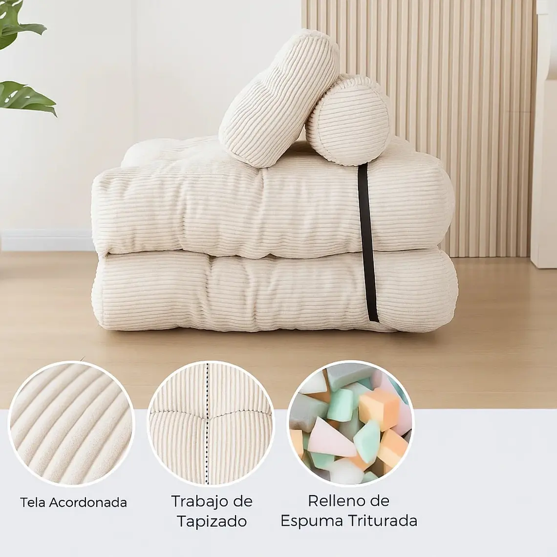 Silla Sofá Cama 155x81cm Puff Plegable Acolchada Hogar Beige (Reacondicionado) 5