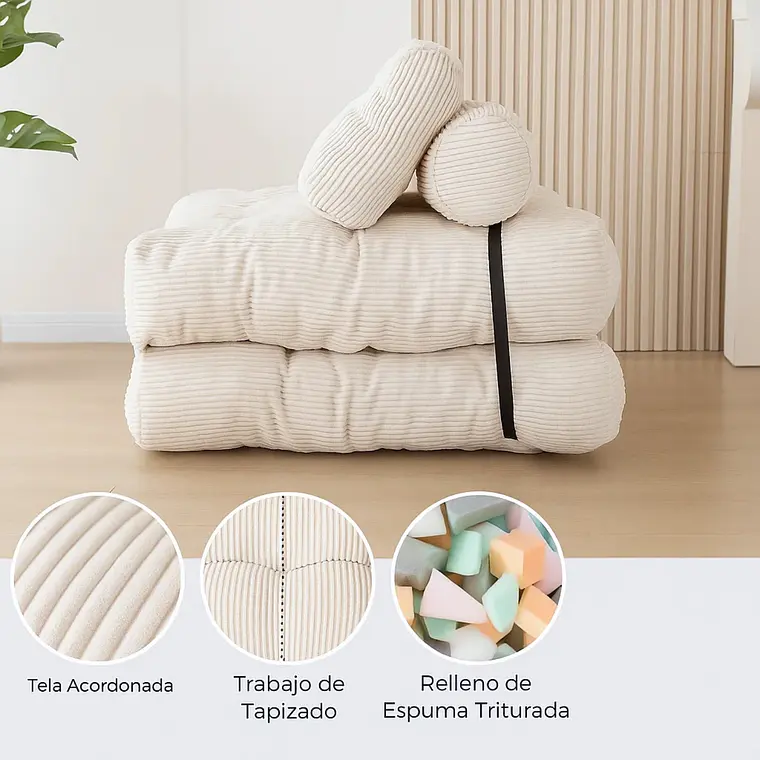 Silla Sofá Cama 155x81cm Puff Plegable Acolchada Hogar Beige (Reacondicionado) 5