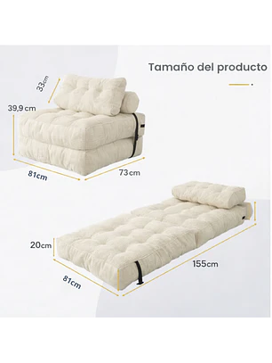 Silla Sofá Cama 155x81cm Puff Plegable Acolchada Hogar Beige (Reacondicionado)