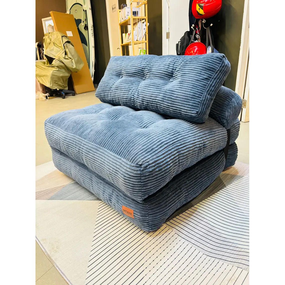 Silla Sofá Cama 155x81cm Puff Plegable Acolchada Hogar Azul (Recondicionado) 2