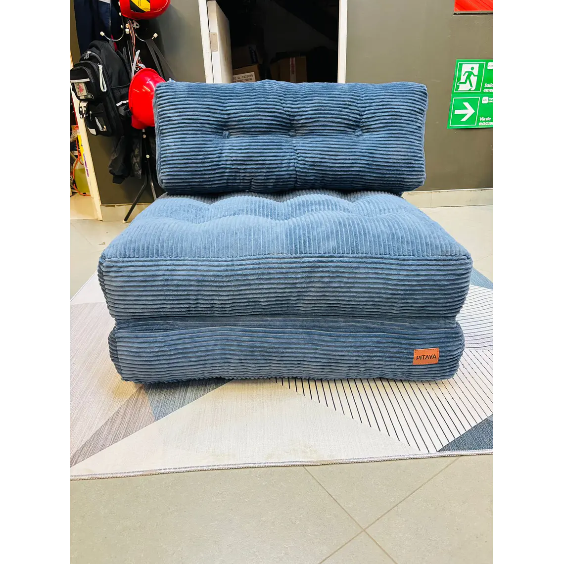 Silla Sofá Cama 155x81cm Puff Plegable Acolchada Hogar Azul (Recondicionado) 3
