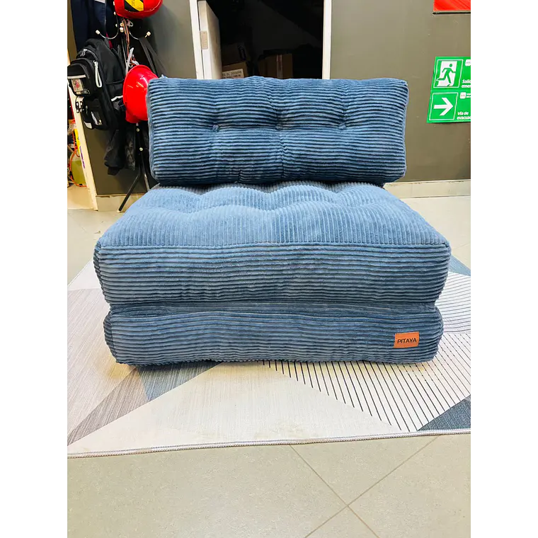 Silla Sofá Cama 155x81cm Puff Plegable Acolchada Hogar Azul (Recondicionado) 3