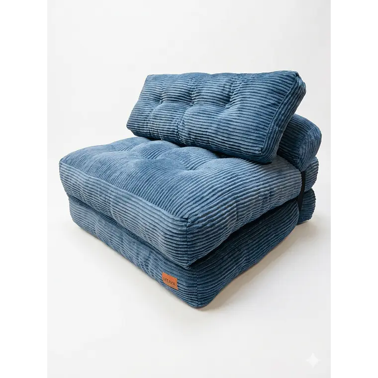 Silla Sofá Cama 155x81cm Puff Plegable Acolchada Hogar Azul (Recondicionado) 1