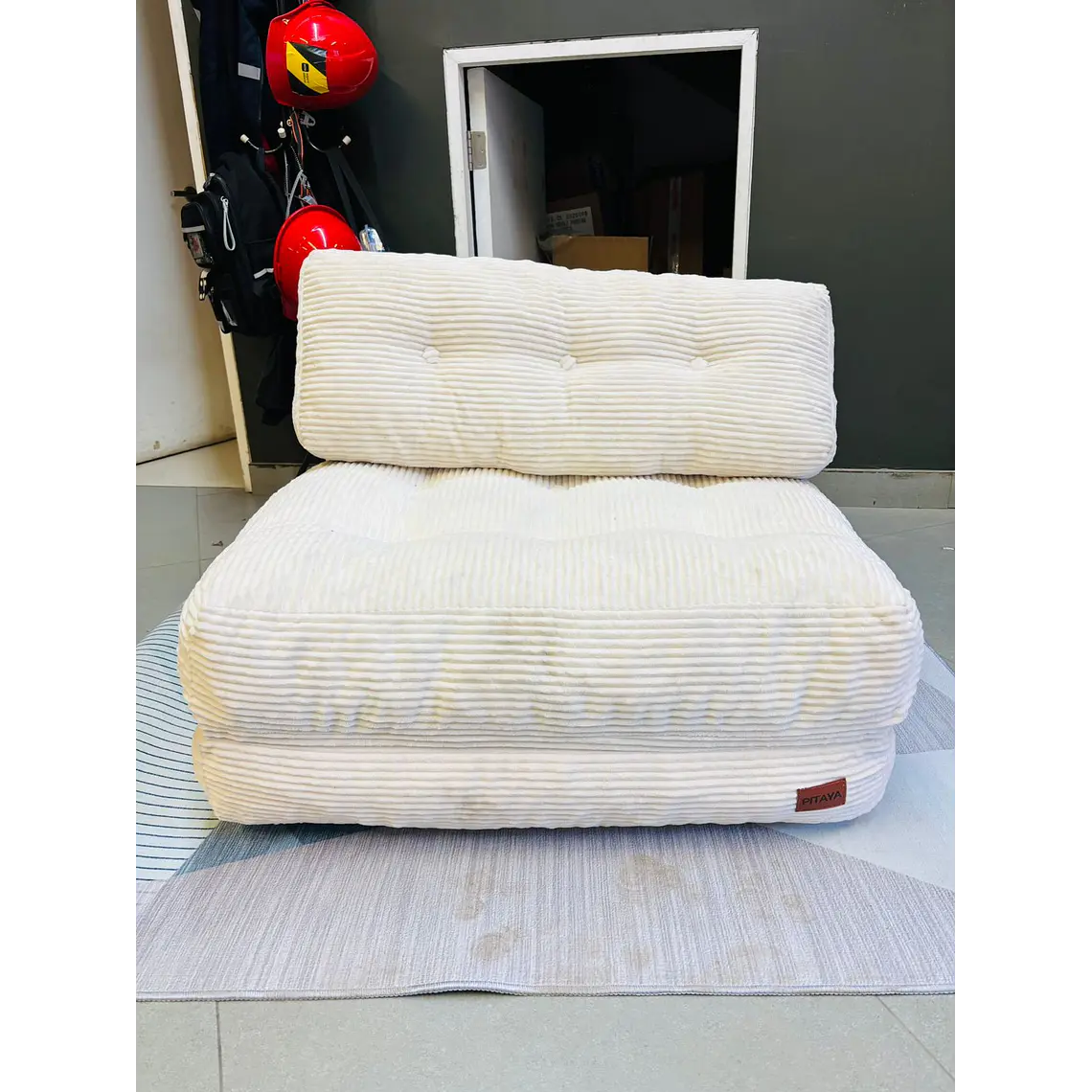 Silla Sofá Cama 155x81cm Puff Plegable Acolchada Hogar Beige (Reacondicionado) 7