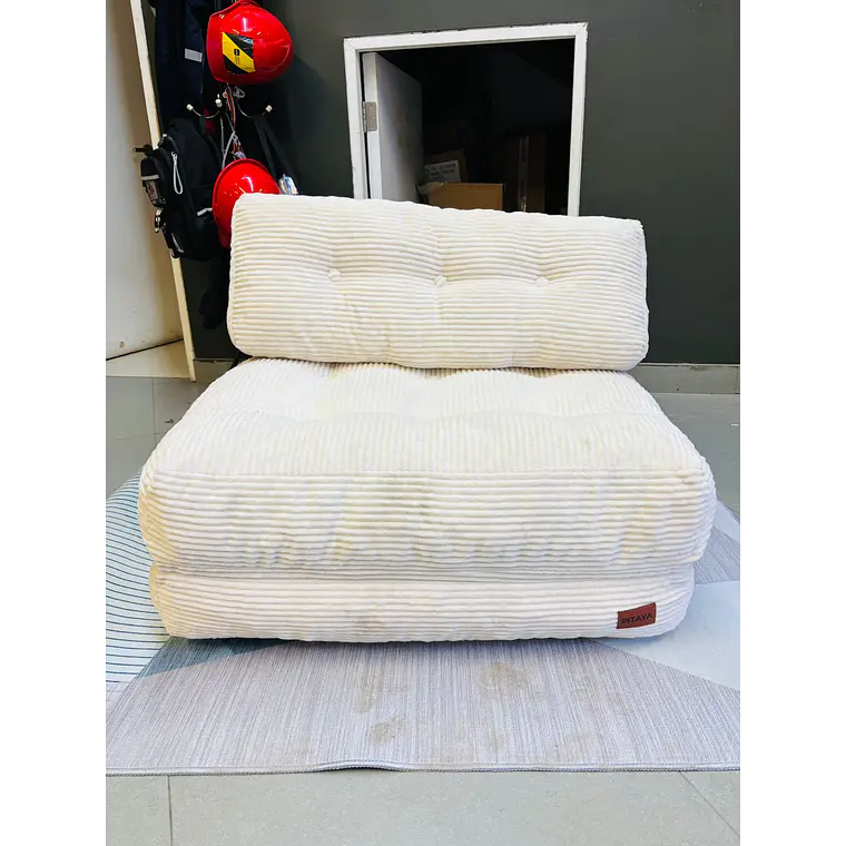 Silla Sofá Cama 155x81cm Puff Plegable Acolchada Hogar Beige (Reacondicionado) 7