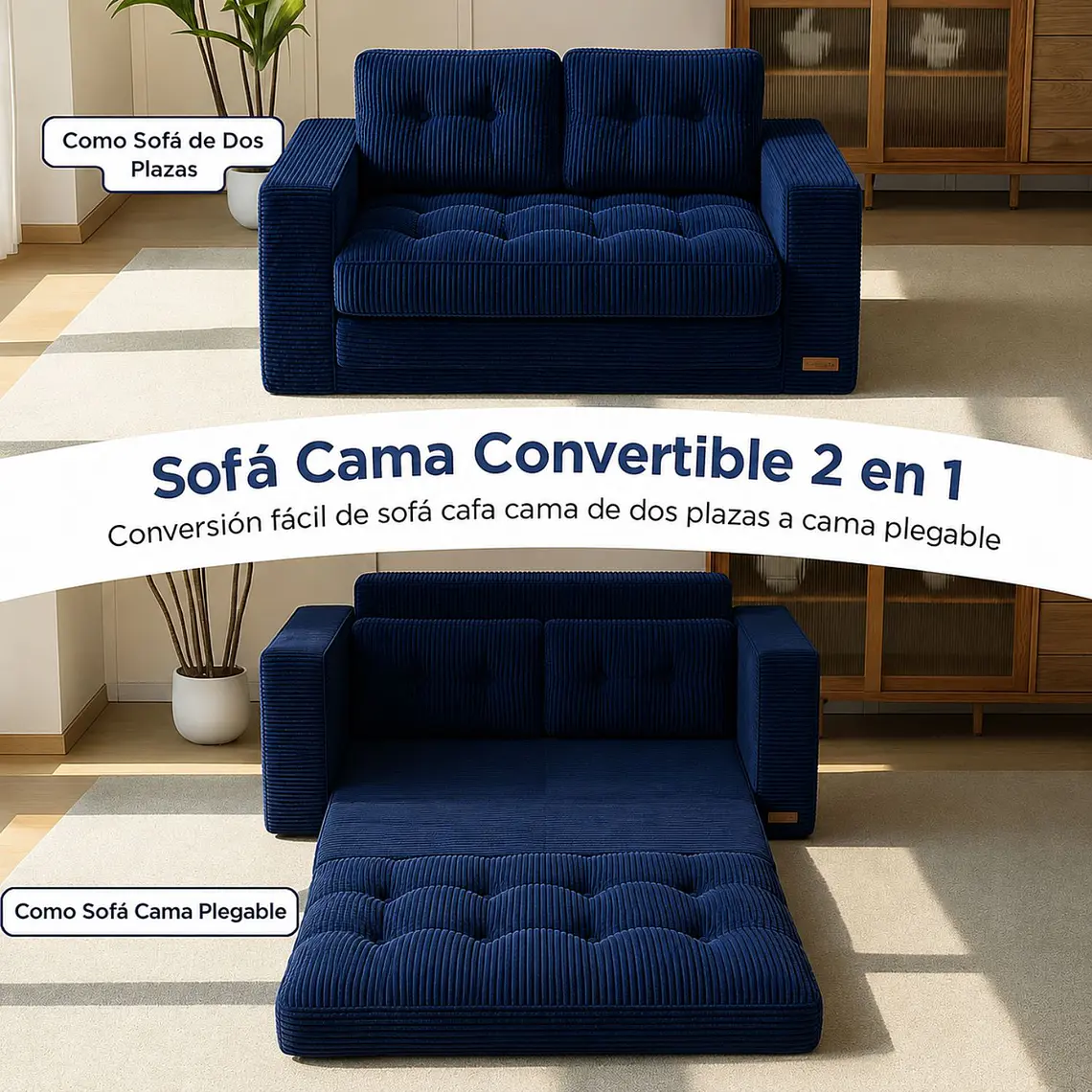 Sofa Cama 2 en 1 Convertible Plegable Espuma Densa 5