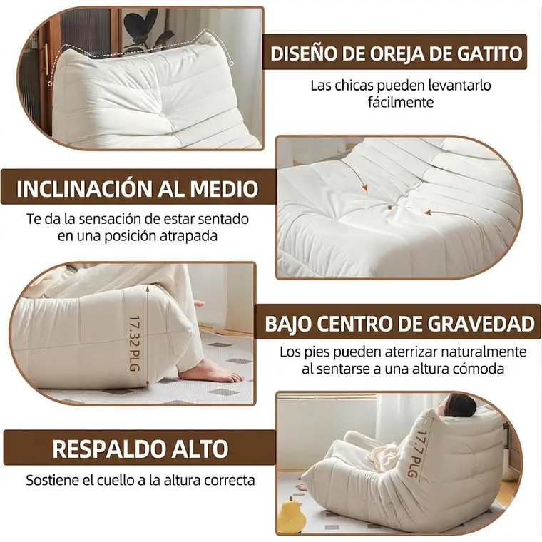 Silla De Piso Soporte Lumbar Sofá Tumbona Para Adultos 3