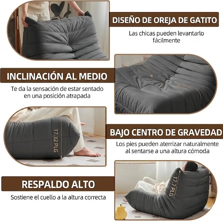 Silla De Piso Soporte Lumbar Sofá Tumbona Para Adultos 4