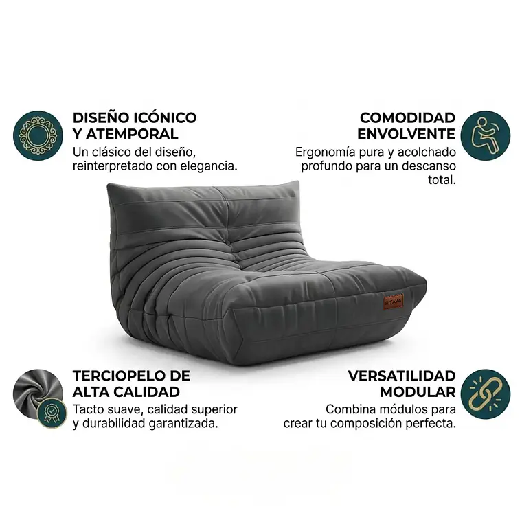 Sofá Puff Individual Tipo Togo Sillón Ergonómico 97x75cm 4