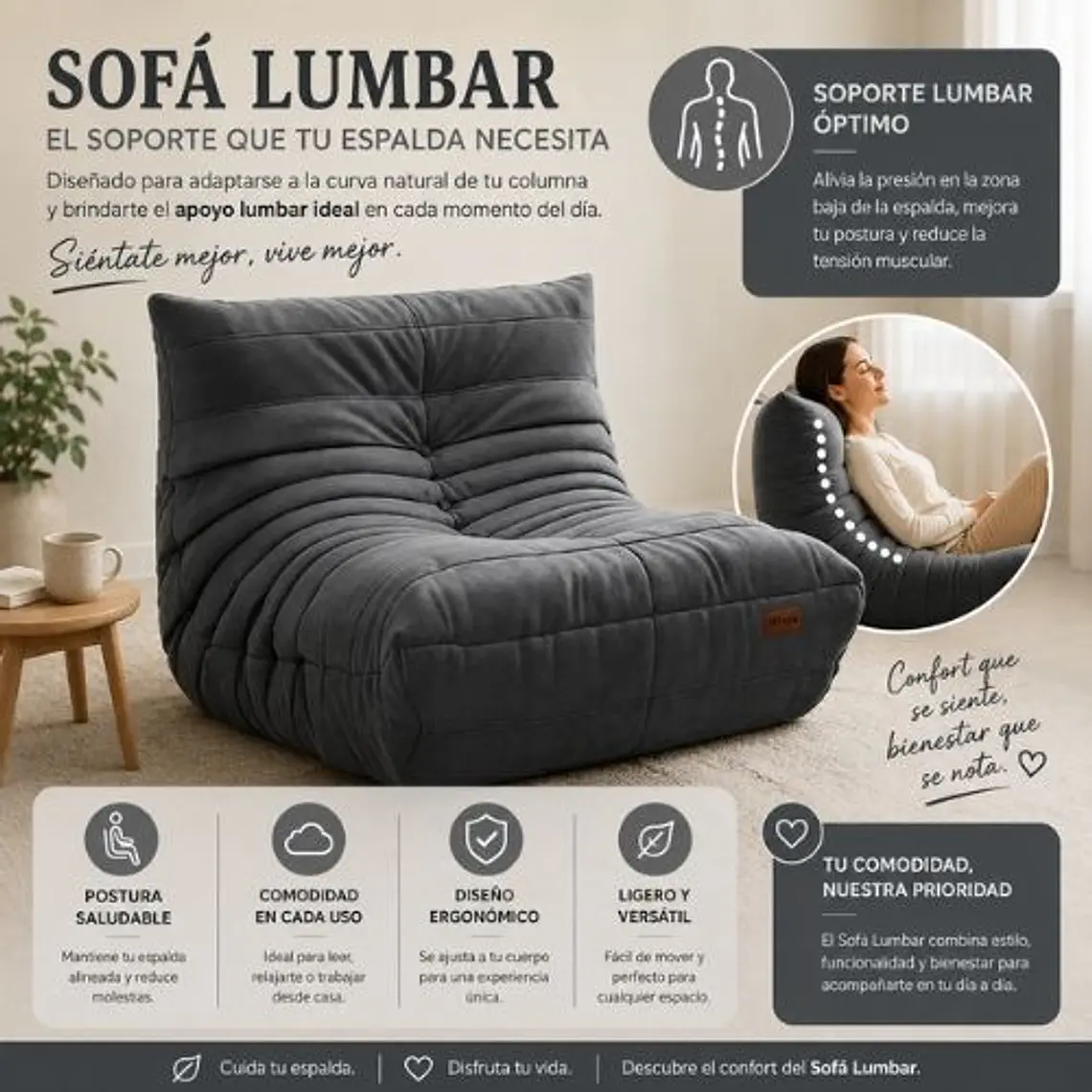 Sofá Puff Individual Tipo Togo Sillón Ergonómico 97x75cm 6