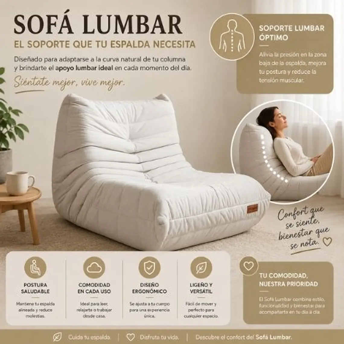 Sofá Puff Individual Tipo Togo Sillón Ergonómico 97x75cm 6