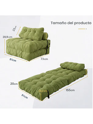 Silla Sofá Cama 155x81cm Puff Plegable Acolchada Hogar Verde (Recondicionado)