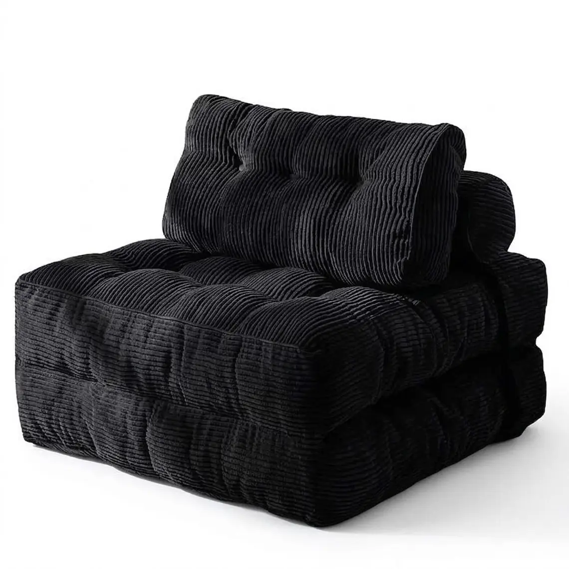 Silla Sofá Cama 187x85cm Puff Plegable Acolchada Hogar Negro 1