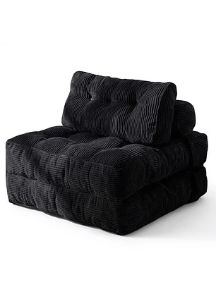Silla Sofá Cama 187x85cm Puff Plegable Acolchada Hogar Negro