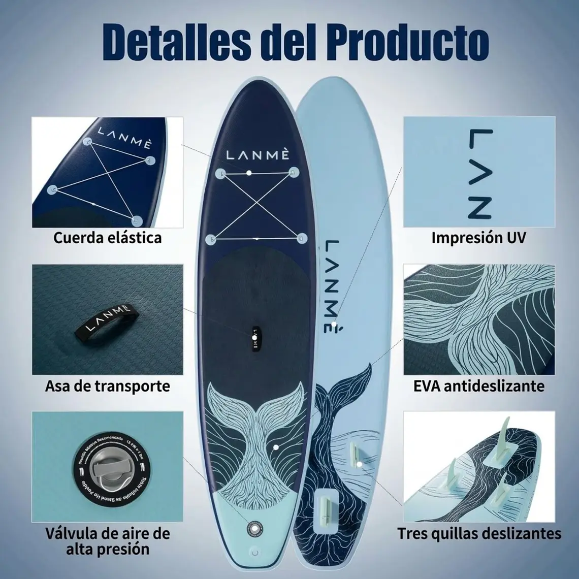 Tabla Paddle Surf Inflable LANME 320CMX83CM - Set Cola De Ballena 7