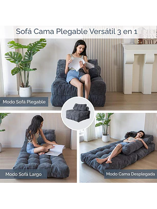 Silla Sofá Cama 187x85cm Puff Plegable Acolchada Hogar Gris (Reacondicionado)