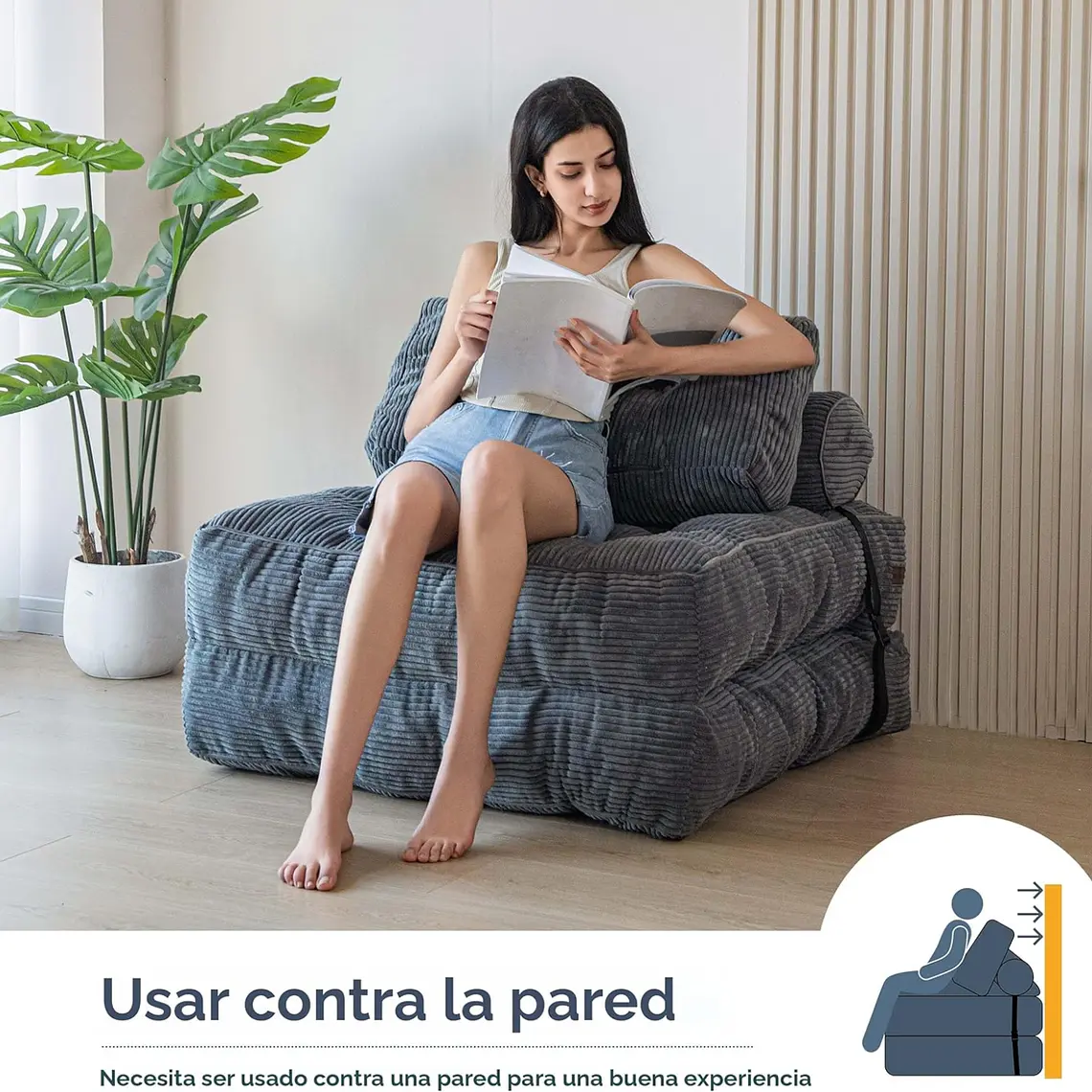 Silla Sofá Cama 187x85cm Puff Plegable Acolchada Hogar Gris (Reacondicionado) 3