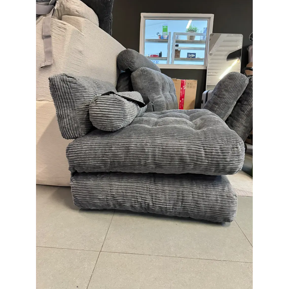 Silla Sofá Cama 187x85cm Puff Plegable Acolchada Hogar Gris (Reacondicionado) 6