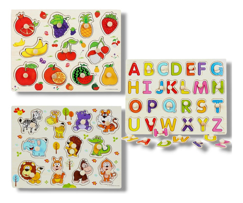 Juego de Encaje de Madera Frutas - Animales - Letras 1