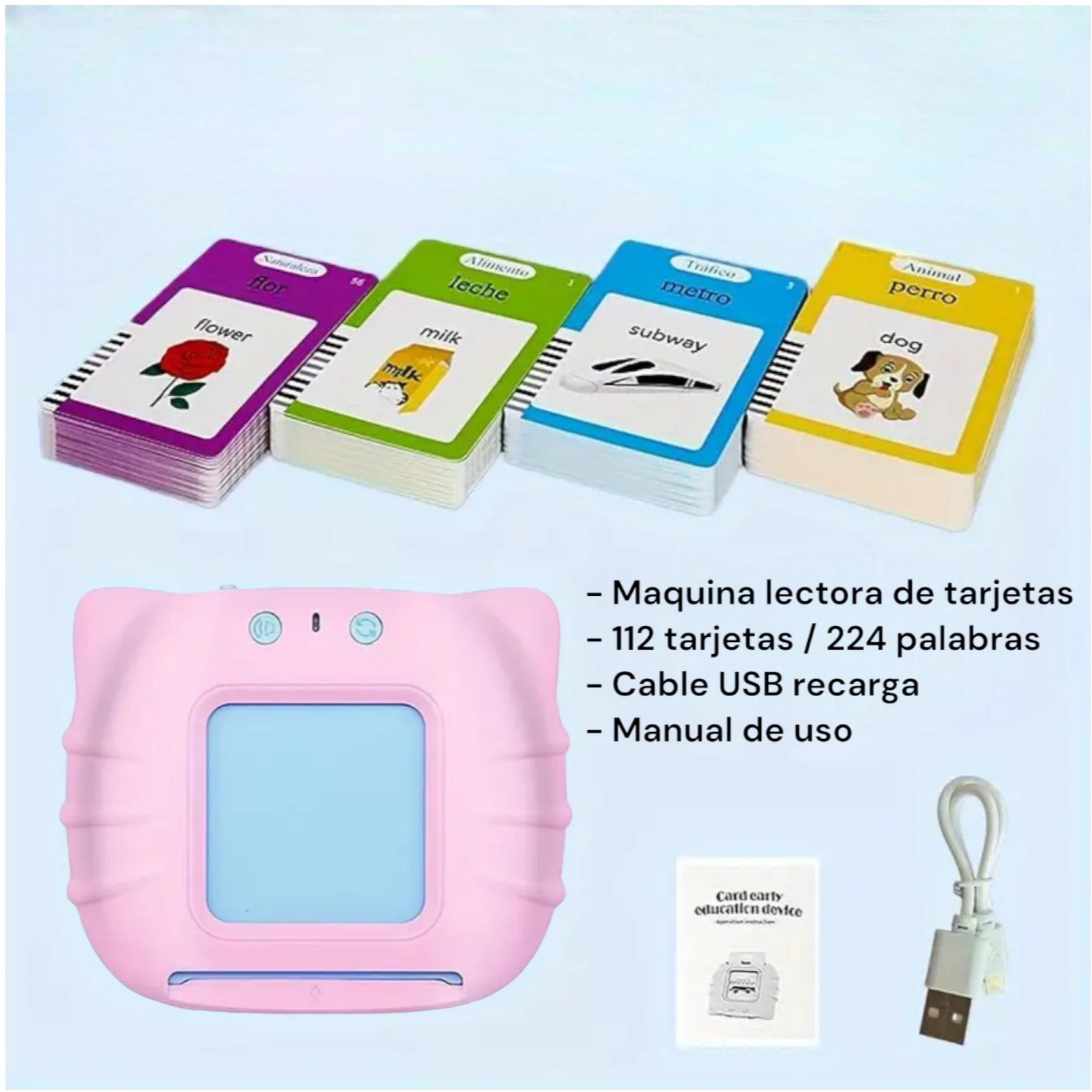 Maquina de lectura de tarjetas ROSADA - Ingles y Español 2
