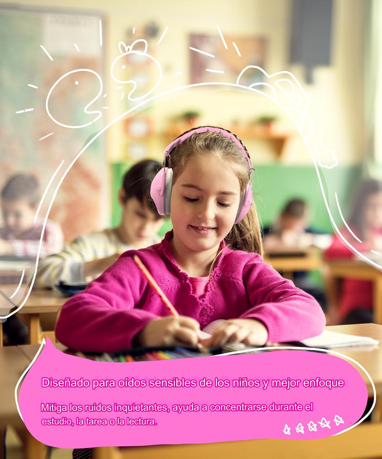 Audífonos Orejeras Antiruido Para Niños/Jóvenes Autismo Hiperacusia Sensibilidad TDAH / Rosado Claro 3