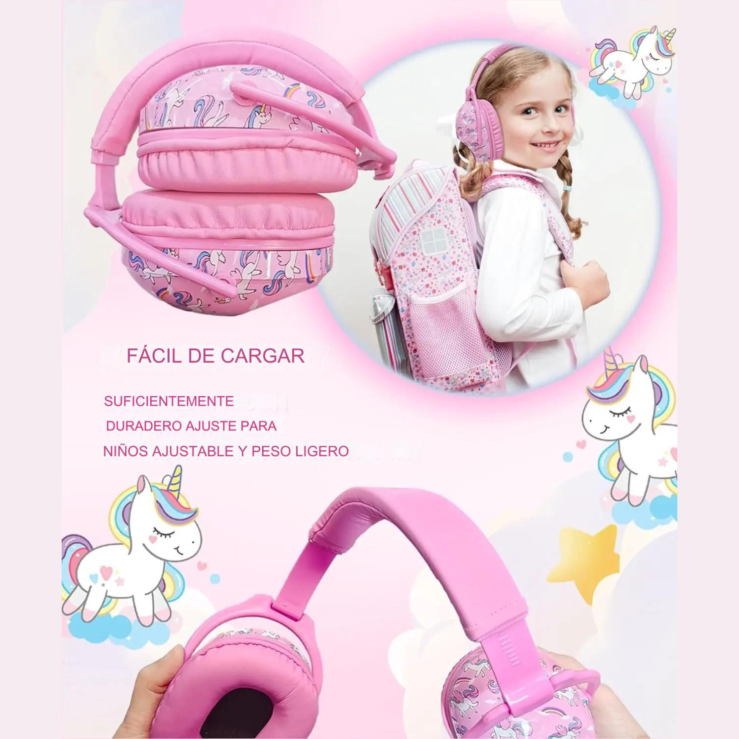 Audífonos Orejeras Antiruido Para Niños/Jóvenes Autismo Hiperacusia Sensibilidad TDAH - UNICORN PINK 2