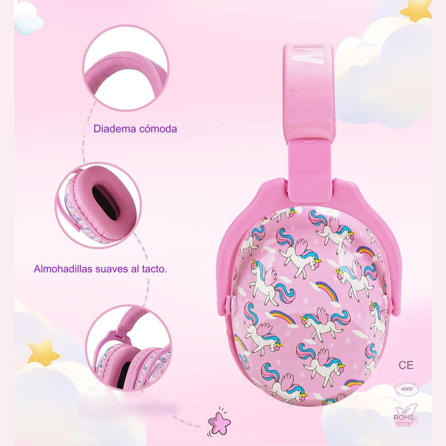 Audífonos Orejeras Antiruido Para Niños/Jóvenes Autismo Hiperacusia Sensibilidad TDAH - UNICORN PINK 4