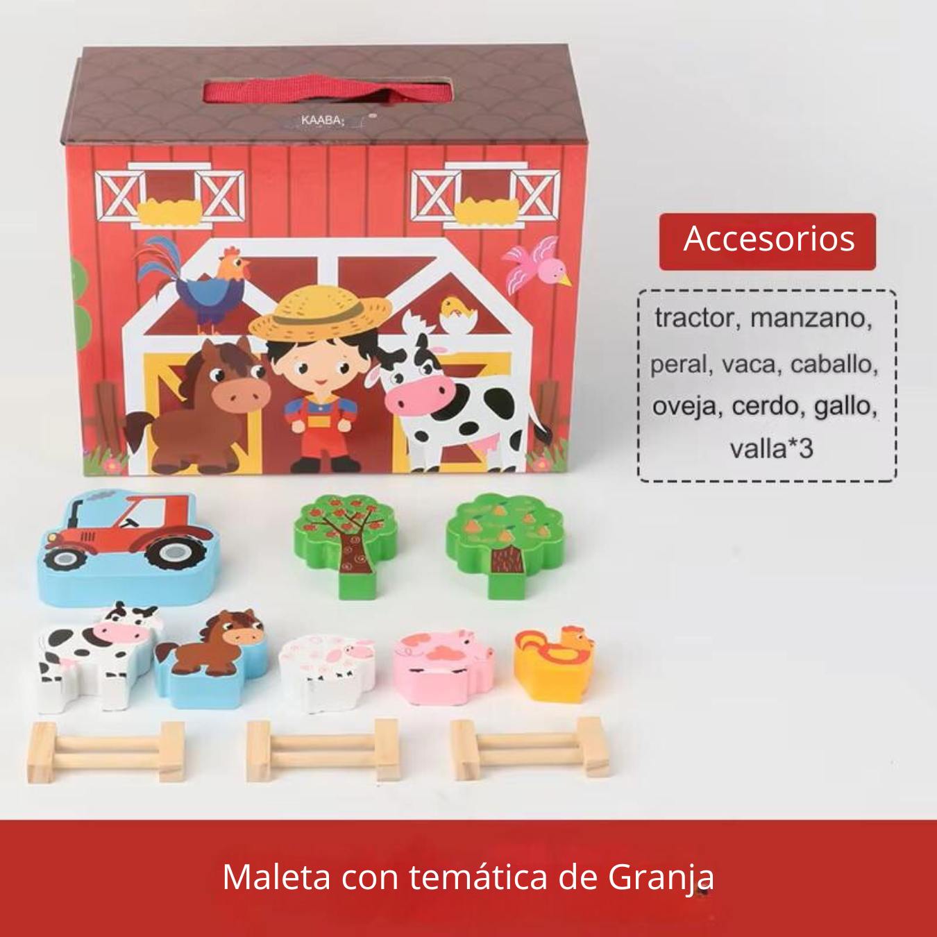 Maleta temática Granja con figuras de madera 2