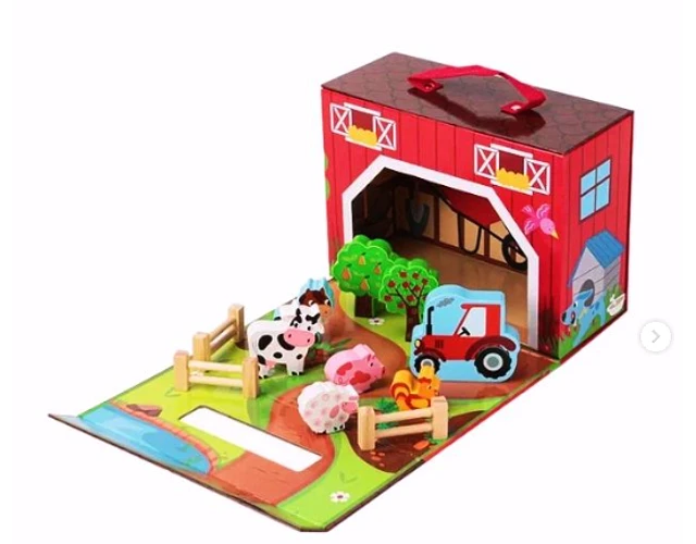 Maleta temática Granja con figuras de madera 1