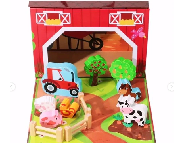 Maleta temática Granja con figuras de madera 3