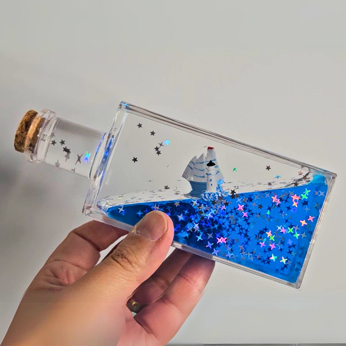 Botella de la calma cuadrada - Modelo Barco y Faro 3