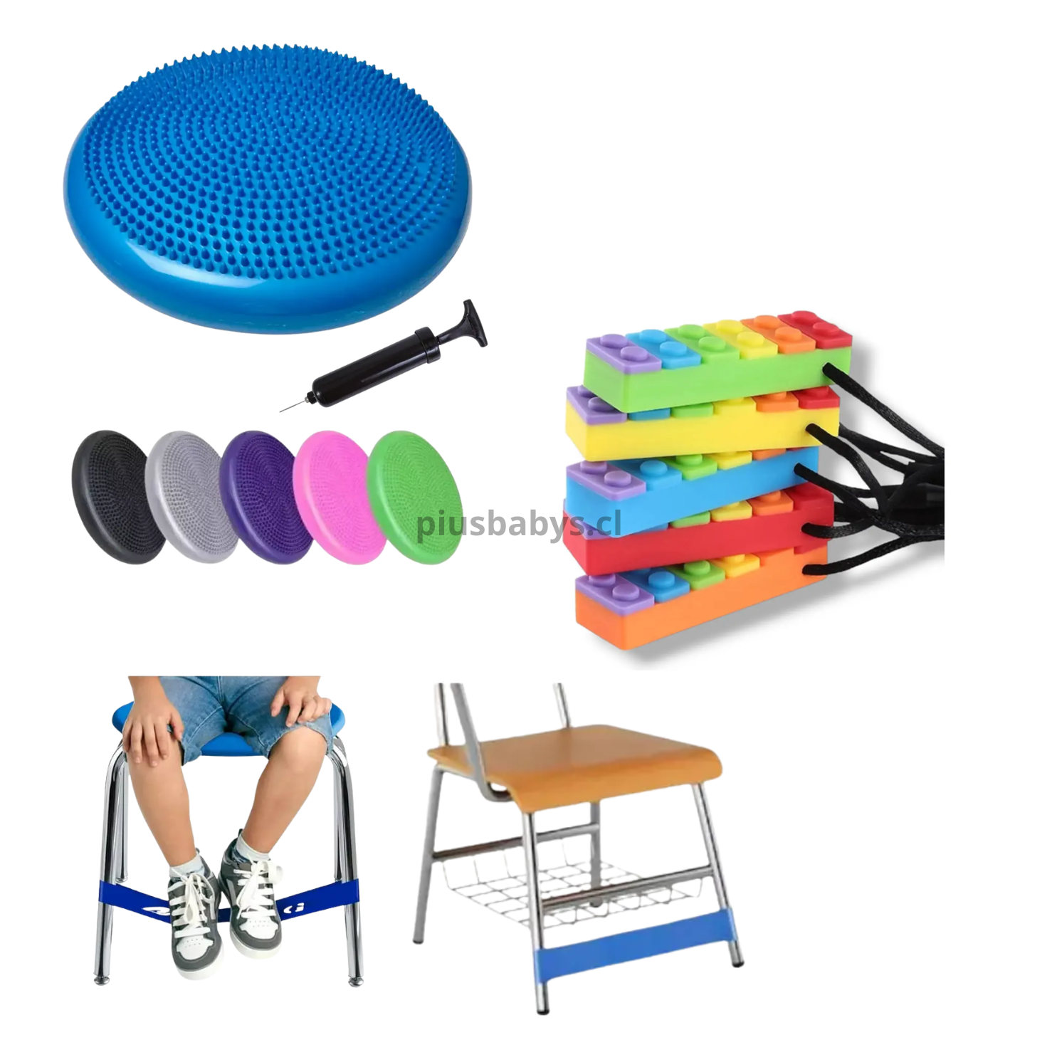 Kit Sensorial Escolar Colegio - Cojín + Banda + Mordedor TEA TDAH 1