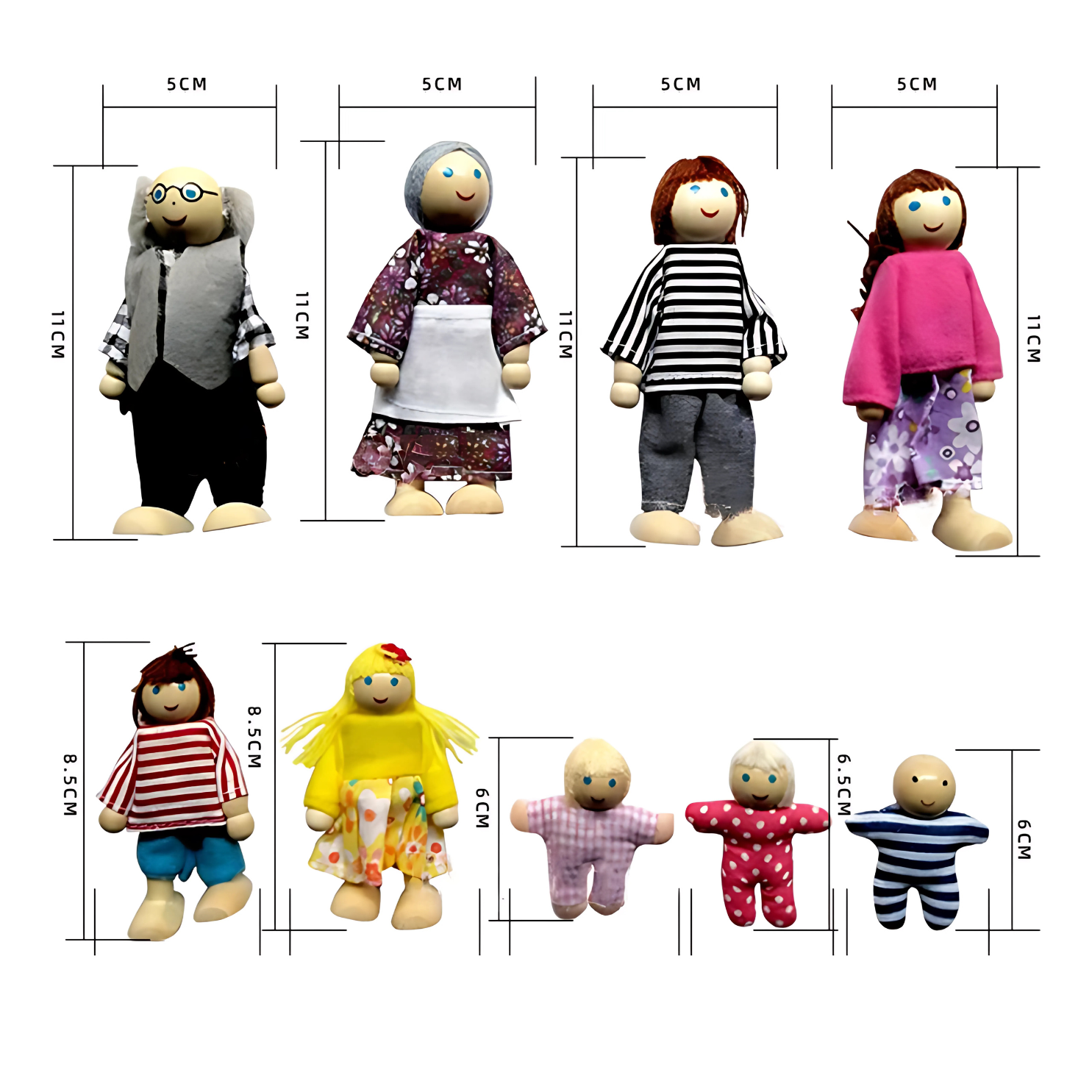 Set Familia de Madera 7 Piezas Muñecos Miniatura 2