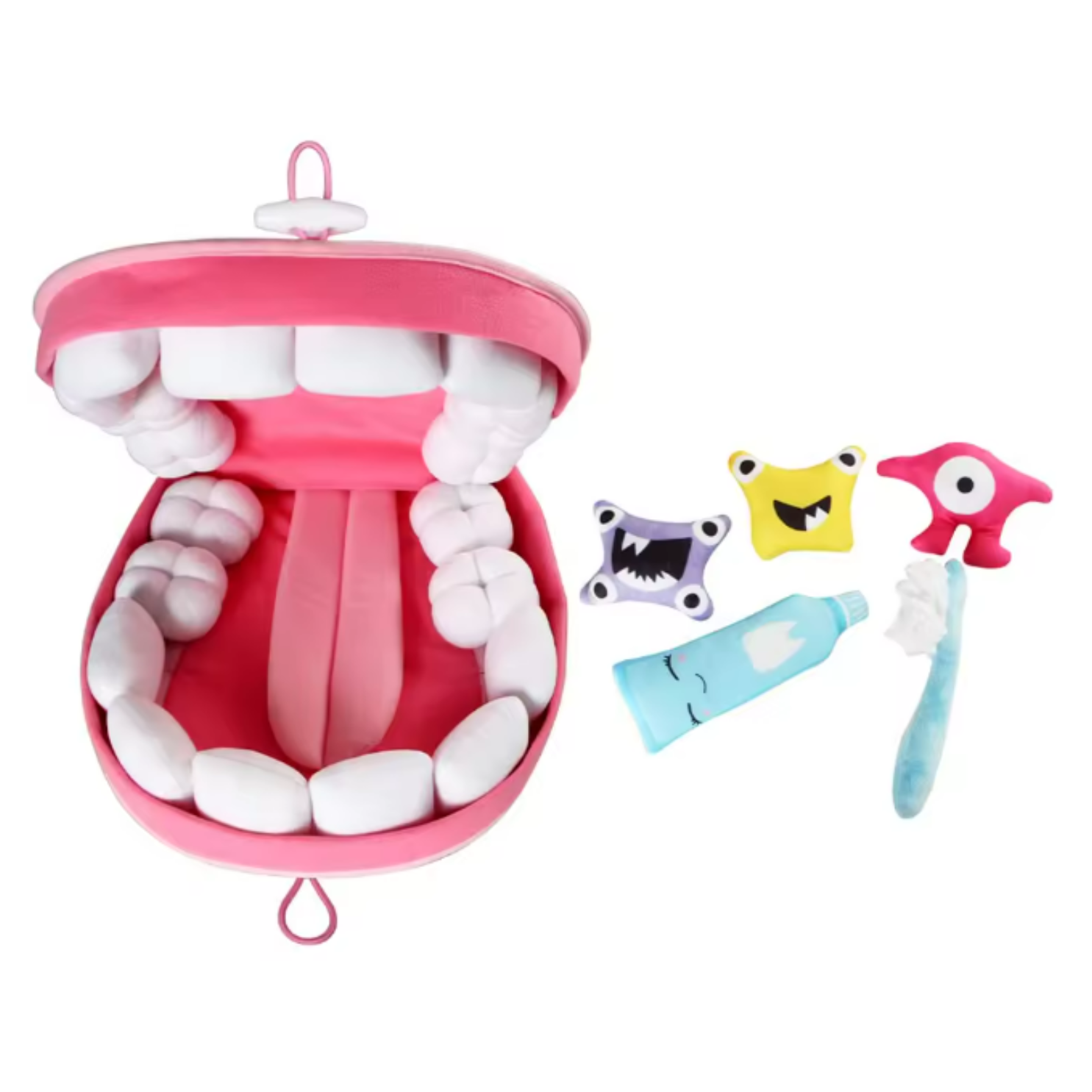 Boca de Peluche con diente, muela, bacteria, cepillo y pasta 4