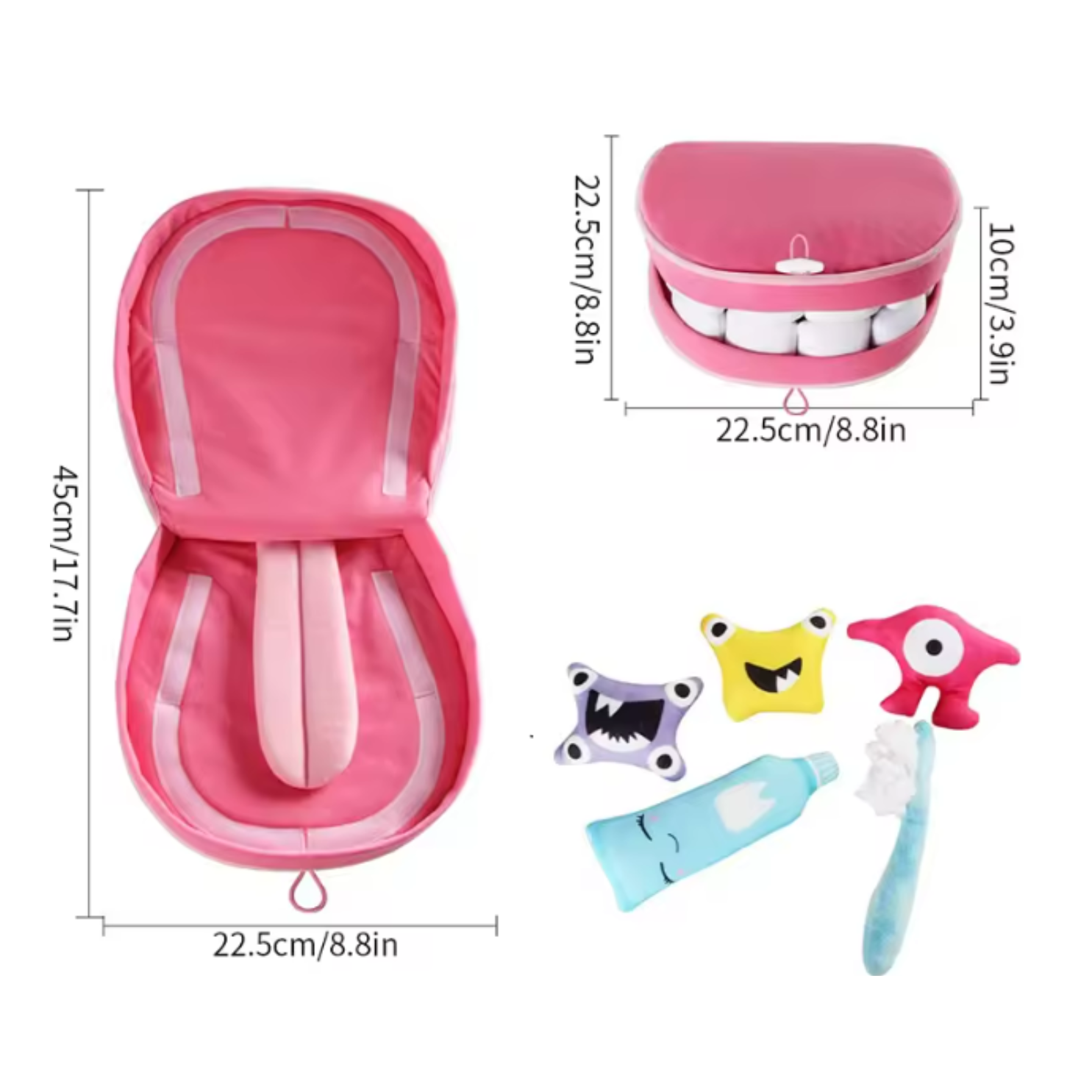 Boca de Peluche con diente, muela, bacteria, cepillo y pasta 3