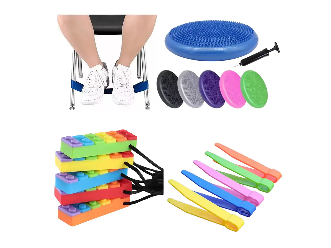 Kit Sensorial Escolar Colegio 2 / Cojín + Banda + Mordedor + Pinza TEA TDAH 1