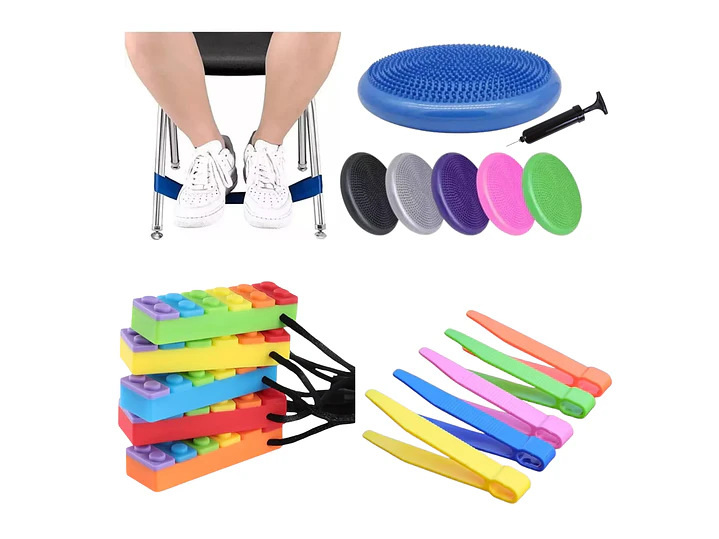 Kit Sensorial Escolar Colegio 2 / Cojín + Banda + Mordedor + Pinza TEA TDAH 1
