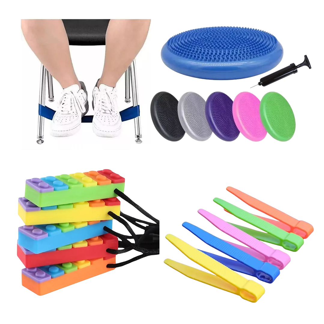 Kit Sensorial Escolar Colegio 2 / Cojín + Banda + Mordedor + Pinza TEA TDAH 1