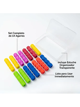 Set 14 Agarres de Lápiz para Niños - Sensorial Texturas Grip - TEA TDAH