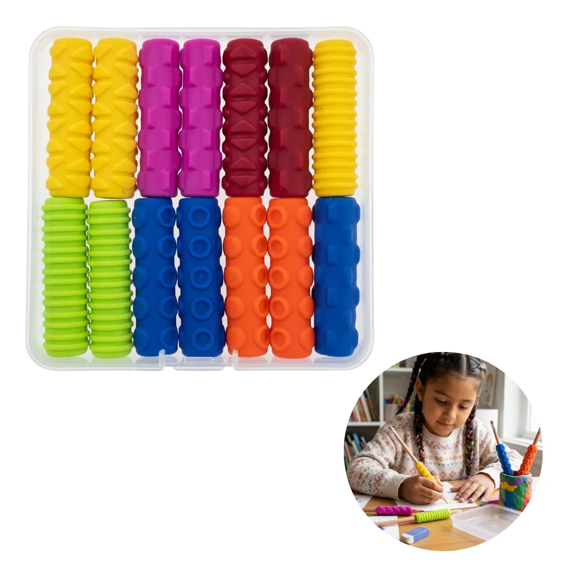 Set 14 Agarres de Lápiz para Niños - Sensorial Texturas Grip - TEA TDAH 1