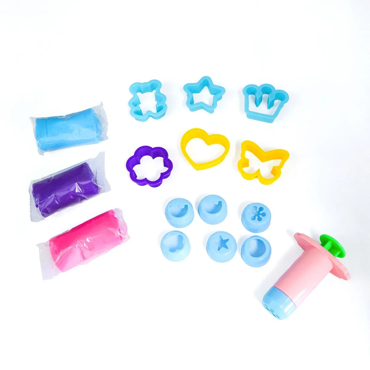 Kit Masas Moldeables y Moldes Colores Fluor (Moldes de Mariposa, Corazón) 3
