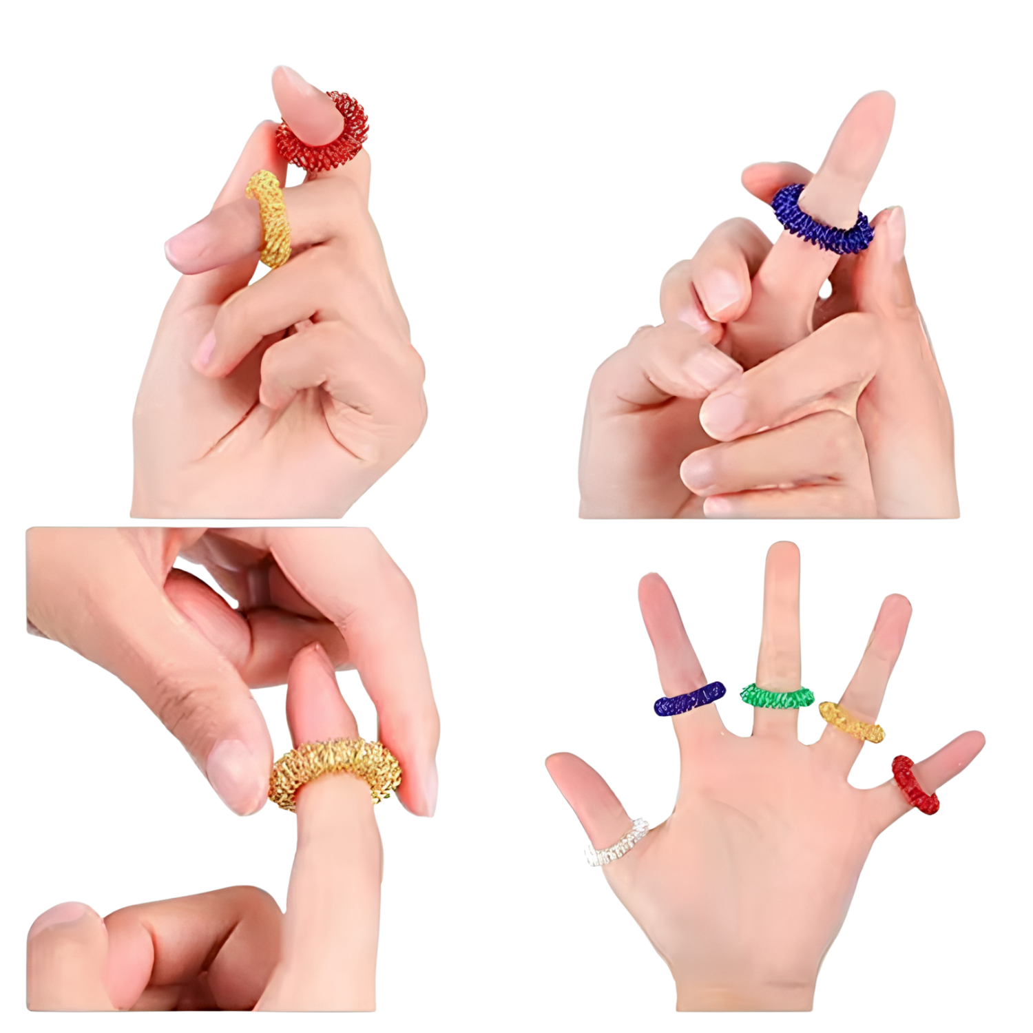 Set 5 Anillos Acupresión Antiestrés Metálicos De Colores 4