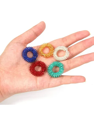 Set 5 Anillos Acupresión Antiestrés Metálicos De Colores