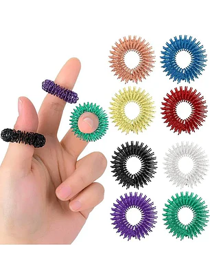 Set 5 Anillos Acupresión Antiestrés Metálicos De Colores