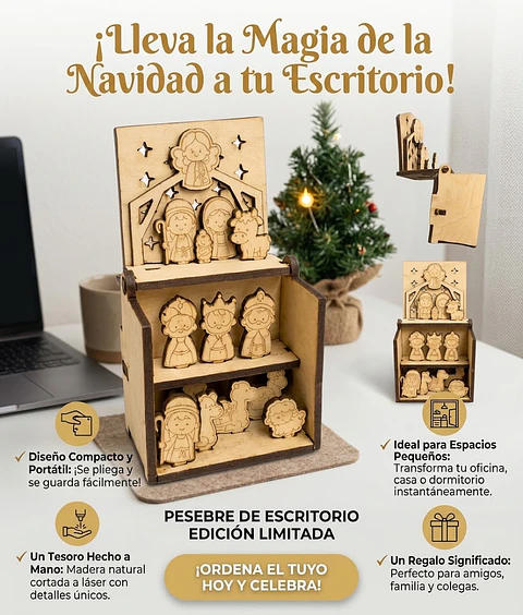 Pesebre navideño rustico de escritorio